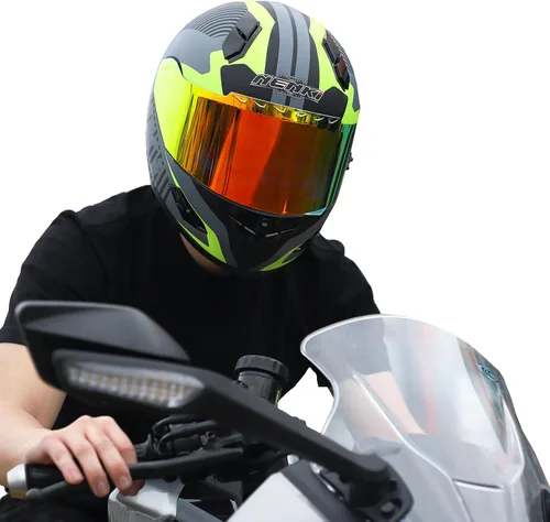 Vista 6 de Casco de motociclista de cara completa con visera interior de fibra de vidrio, casco ligero para bicicleta de calle y carreras para adultos, hombres