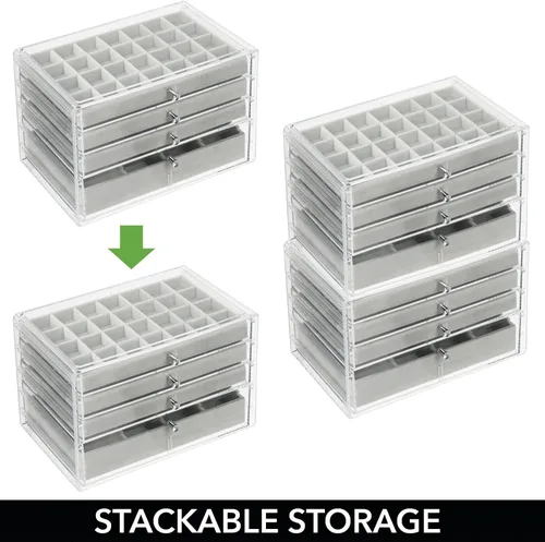 Vista 5 de mDesign Joyero de plástico de 4 cajones bandejas organizadoras divididas extraíbles para almacenamiento en cómoda tocador encimera sostiene aretes