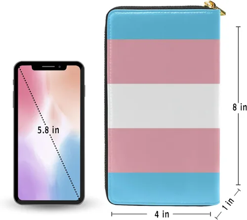 Vista 5 de Cartera larga para mujer, monedero con cremallera, cartera de cuero, Bandera del orgullo transgénero, Gótico