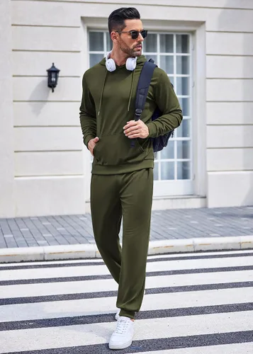 Vista 8 de COOFANDY Conjunto deportivo de 2 piezas para hombre, conjunto deportivo casual con capucha