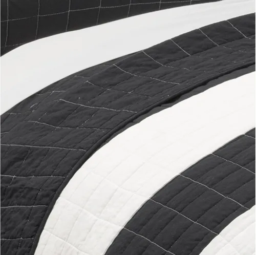 Vista 3 de Lush Decor New Berlin - Juego de cama de 3 piezas con diseño de rayas, tamaño matrimonial/queen, negro y blanco Blanco y negro