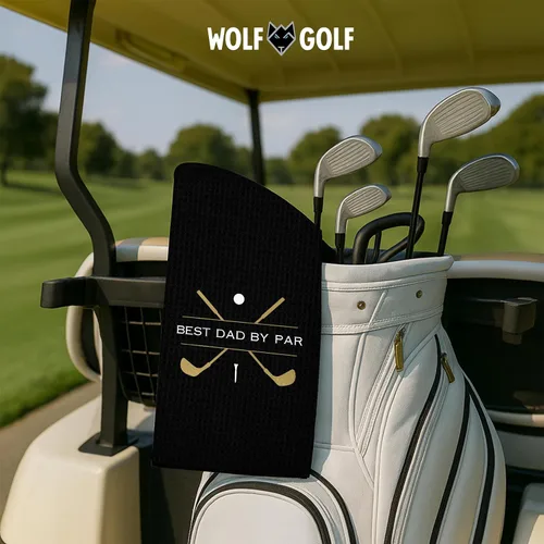 Vista 6 de Toalla de golf Wolf Golf Towels Best Dad by Par Bordada en EE. UU. Accesorios de golf para hombres