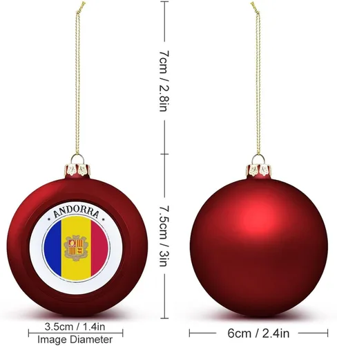 Vista 2 de Adorno de bola de Navidad de Andorra, bandera de Andorra, bandera de las naciones, adornos colgantes, recuerdo, regalo para árbol de Navidad