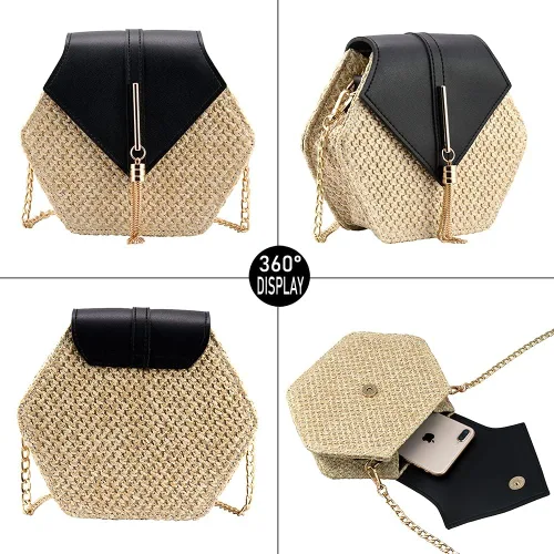 Vista 3 de Bolso bandolera de paja para mujer