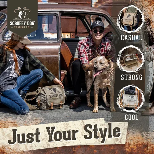 Vista 2 de SCRUFFY DOG Pack Bolso de mensajero vintage y gorra de béisbol de mezclilla premium para hombres y mujeres - Bolso de lona duradero, bolso cruzado
