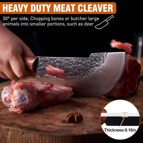 Vista 2 de Naitesen Juego de 4 cuchillos de carnicero y cuchillos de cocina, forjados a mano, muy afilados para cortar carne, cocinar, barbacoa, regalos