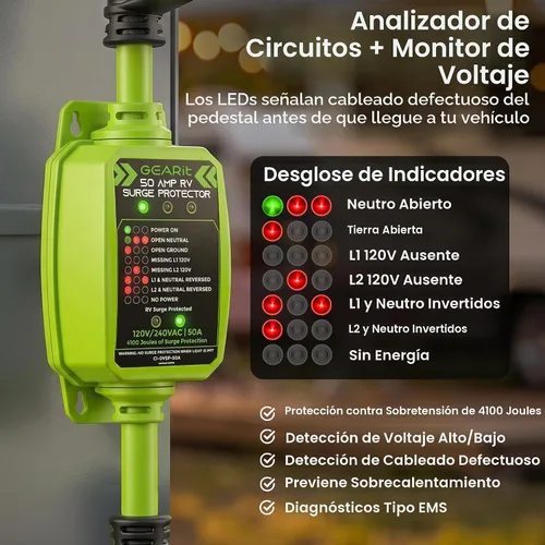 Vista 2 de GEARit Protector de sobretensiones RV de 50 AMP - Analizador de circuito, protector/monitor de voltaje con protección contra sobretensiones