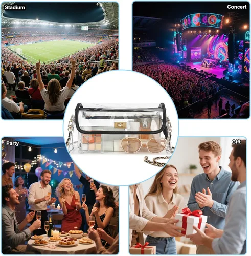 Vista 6 de NEOREAL Bolsa transparente para bolso cruzado aprobado por estadios, bolsas de hombro para mujeres, niñas, conciertos, eventos deportivos
