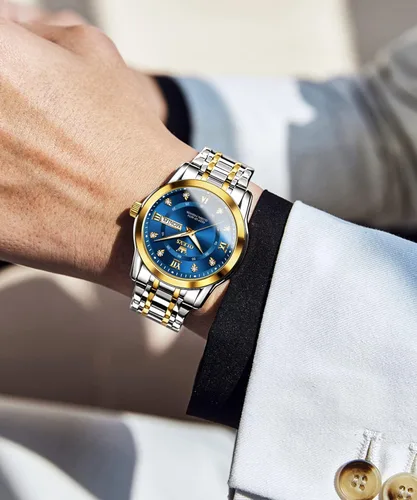 Vista 7 de OLEVS Luxury Gold (Silver) Watches for Men,Men's Stainless Steel Watch with Date,Men's Wrist Watches Waterproof,Classic Dress Watch for Men