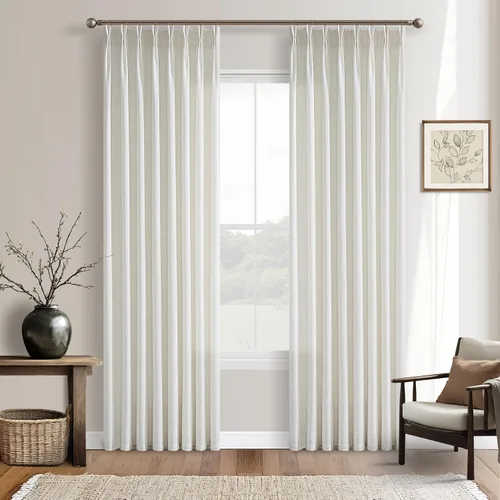 Vista 65 de TWODRAPES Cortinas de Lino Plisadas con Pinza Beige Blancas de 54 Pulgadas de Largo 2 Paneles para Comedor Cocina Dormitorio Plisadas Semi