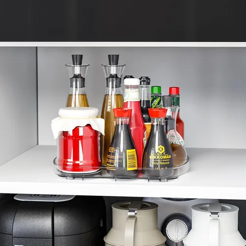 Vista 8 de Yieach Plato giratorio Lazy Susan para refrigerador transparente, 11.9 x 10.2 pulgadas, organizador cuadrado para nevera, bandeja giratoria grande