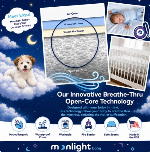 Vista 6 de Colchón para cuna Moonlight Slumber Air – Colchón para bebés y niños pequeños, lavable, de doble cara con diseño de núcleo abierto, sin espuma