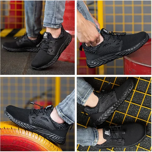 Vista 6 de Furuian Zapatos indestructibles con punta de acero para hombres y mujeres, ligeros, resistentes a pinchazos, zapatos de trabajo de seguridad