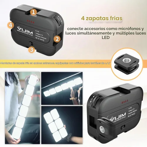 Vista 4 de VIJIM VL100C Luz de Video LED Bicolor para Cámara, Mini Luces LED de Cámara Recargables de 2000mAh, CRI95+ Regulable 2500-6500K Iluminación Ultra