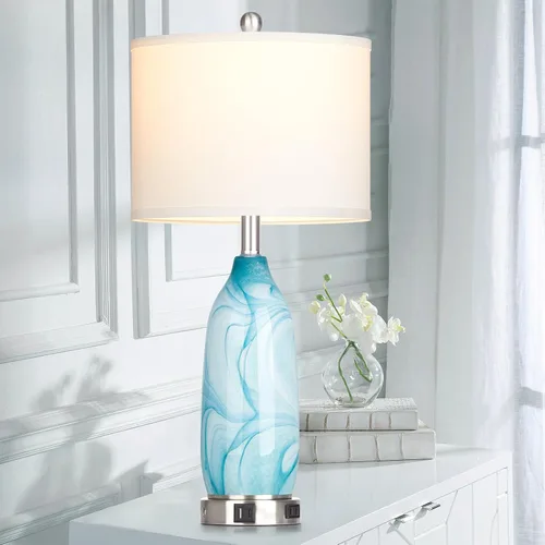 Vista 2 de Juego de 2 lámparas de mesa costeras de 26 pulgadas, modernas lámparas de mesa con puertos USB A+C y salida de CA, lámpara de mesita de noche