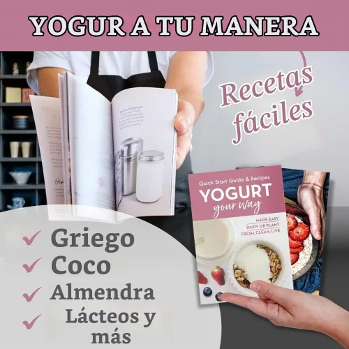 Vista 8 de Yogur de acero inoxidable con tarro de vidrio de 1 cuarto de galón y libro completo de recetas para hacer más de 12 yogures caseros fáciles de usar