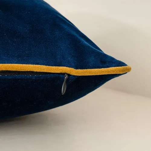 Vista 4 de Funda de Almohada Decorativa de Retazos Azul Marino de Terciopelo a Rayas Funda de Cojín Moderna Neutra para Sofá Sillón Dormitorio Sala de Estar