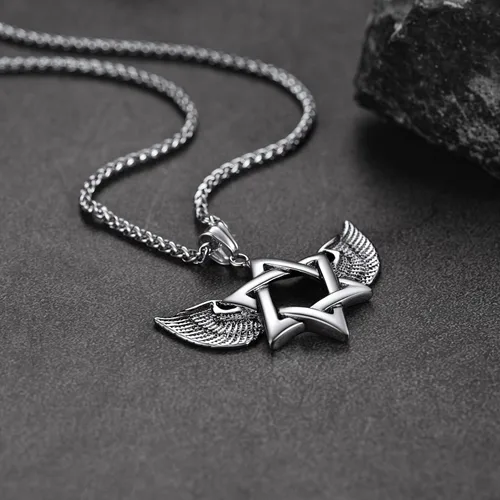 Vista 8 de FaithHeart David of Star Collar para hombres y mujeres, collar con colgante de estrella judía, acero inoxidable, amuleto hebreo, caja de regalo