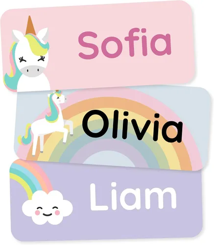 Vista 9 de Etiquetas de nombre personalizadas para niños (60) – Adhesivos personalizados impermeables y duraderos para ropa, guardería, oficina y suministros