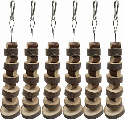 Vista 5 de LWINGFLYER Juguete masticable para animales pequeños, jaula de madera de manzana natural, molares colgantes, bocadillos para hámsters, conejos 4