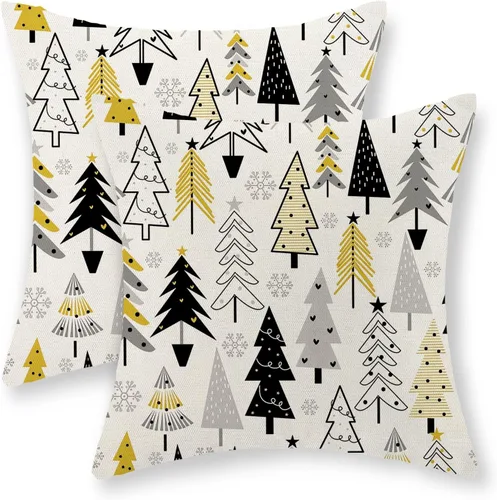 Vista 27 de Juego de 2 fundas de almohada navideñas de 16 x 16 pulgadas, fundas de almohada de lino color rojo con diseño de alces y ciervos de invierno