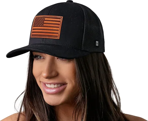 Vista 4 de HAKA Sombrero de la bandera estadounidense, sombrero de camionero de Estados Unidos para hombres y mujeres, gorra de béisbol ajustable, malla a