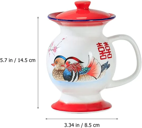 Vista 5 de SHERCHPRY Tazas de leche de cerámica, Taza en forma de escupitón con tapa, Tazas de broma, Tazas chinas retro de porcelana, Tazas de agua
