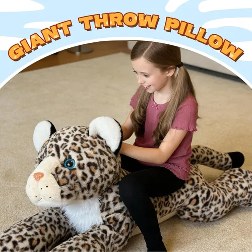 Vista 2 de MorisMos Animal de Peluche Gigante Guepardo Almohada de Felpa 4 pies, 47" Juguete de Felpa de Guepardo Extra Grande para Niños y Adultos, Leopardo