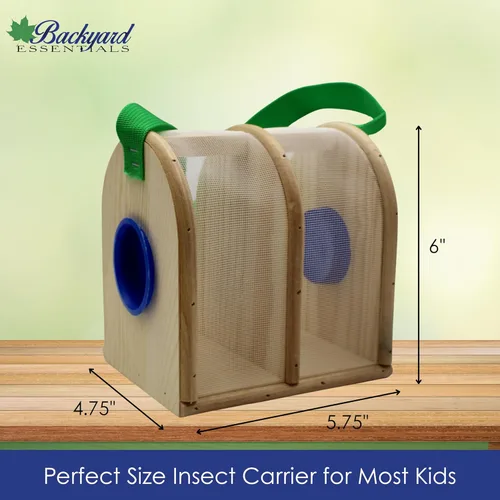 Vista 5 de Caja de insectos de madera para niños, hábitat de insectos de doble cámara con correa de transporte de nailon