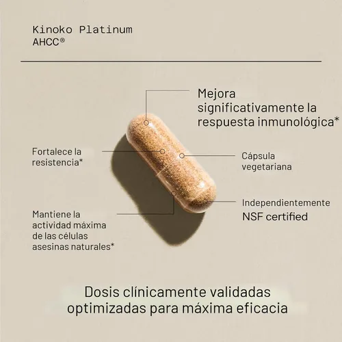 Vista 4 de Quality of life. Ahcc Kinoko Platinum. Extracto de hongos 0.026 oz 60 cápsulas, 812259003370, 1
