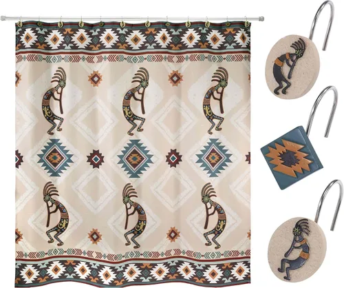 Vista 13 de Avanti Linens - Cortina de ducha de tela, artículos esenciales decorativos para el baño (colección Navajo Dance, 72 pulgadas)