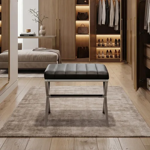 Vista 8 de DUHOME Taburete de Tocador Moderno de Cuero PU - Taburete de Maquillaje Rectangular Asiento de Tocador Acolchado Reposapiés para Sala de Estar, Negro