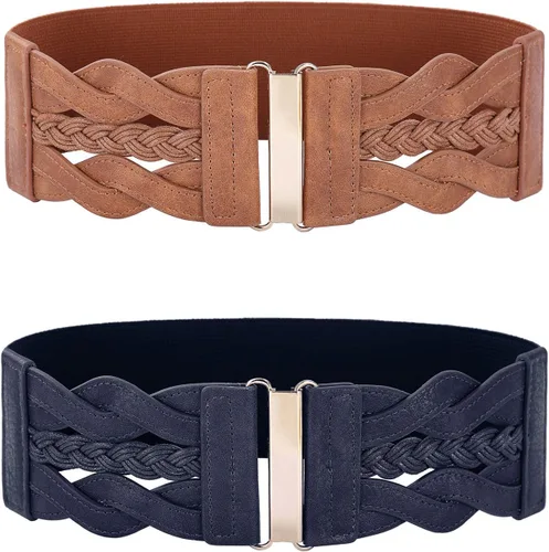 Vista 19 de GRACE KARIN Cinturones elásticos anchos para mujer, cinturón elástico vintage, cinturones retro de moda para vestidos Negro blanco