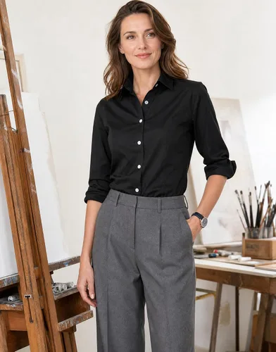 Vista 3 de Beninos Camisas de vestir para mujer, manga larga, con botones, ropa de trabajo