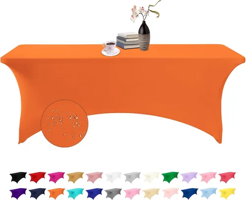 Vista 66 de Paquete de 2 fundas de mesa de elastano impermeables para mesas rectangulares, 6 pies, negras, elásticas, resistentes a manchas, para todas