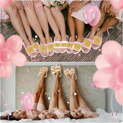 Vista 4 de Bata de dama de honor de 18 piezas con pantuflas, batas de satén, batas de dama de honor cortas de novia para fiesta de boda