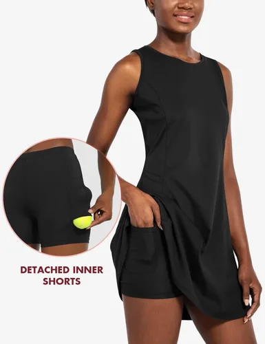 Vista 3 de BALEAF Vestido de golf para mujer, sin mangas, con pantalones cortos interiores, 4 bolsillos para ejercicio