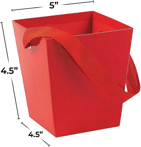 Vista 2 de Cubo de cartón rojo con asa de cinta, suministros para fiestas, 6 piezas