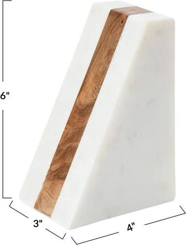 Vista 4 de Main + Mesa Sujetalibros geométricos de mármol con incrustaciones de madera, blanco