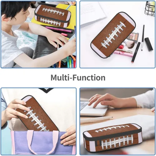 Vista 8 de Estuche de lápices con textura de pelota de fútbol americano, bolsa de almacenamiento de gran capacidad, bolsas de papelería con cremallera, soporte