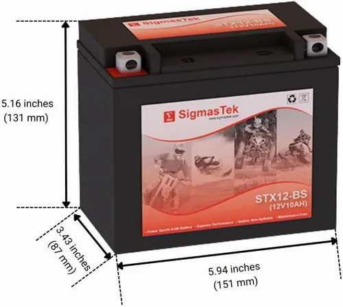 Vista 2 de Batería original SigmasTek STX12-BS SLA AGM Powersports, 180CCA