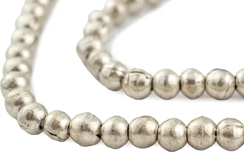 Vista 11 de Cuentas redondas de plata de 0.157 in - Hilo completo de cuentas espaciadoras de metal africano - The Bead Chest