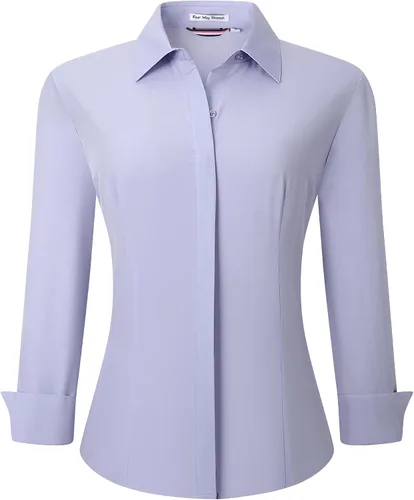 Vista 10 de Alex Vando Camisas de vestir para mujer, sin arrugas, ajuste regular, manga larga, elástica, camisa de trabajo
