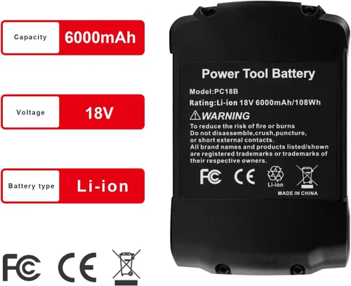 Vista 3 de Futurebatt Paquete de 1 batería PC18B PC18B de iones de litio de 6000 mAh de alto rendimiento de 18 V para cable Porter, batería PC18B PC18BL