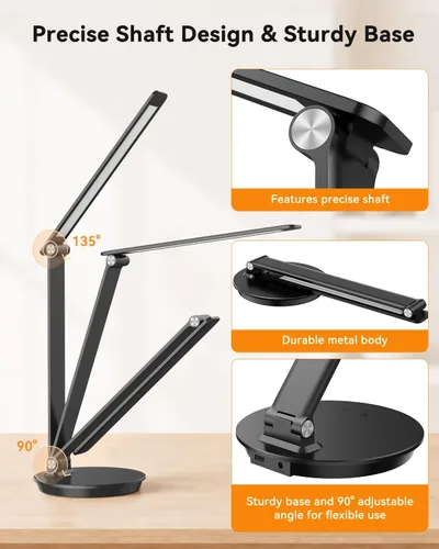 Vista 3 de Eye-Caring LED Desk Lamp with USB Charging Port, Touch Control Dimmable Table Lamp, 6 Brightness Levels 5 Color Modes for Home Office Bedroom Study