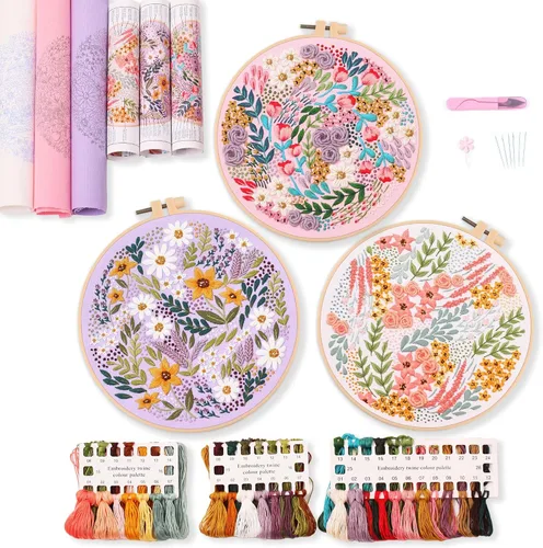 Vista 16 de REEWISLY Kit de bordado navideño para adultos principiantes, 4 belenes con 2 aros, kits de punto de cruz contado con hilo dental y agujas, kit