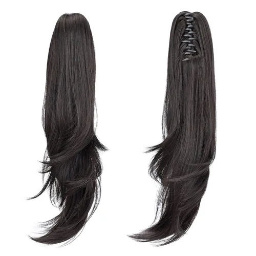 Vista 14 de Extensión de Cola de Caballo, Extensión de Cabello con Garra Larga de 20", Piezas de Cabello Sintético Ondulado Liso con Clip en Peluca de Cola