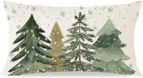 Vista 8 de PANDICORN Fundas de almohada de árbol de Navidad de granja de 12 x 20 pulgadas, decoración de Navidad rústica verde bosque, funda de cojín