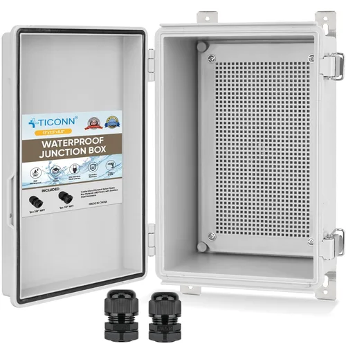 Vista 29 de TICONN - Caja de conexiones eléctricas impermeable IP67 con carcasa de plástico ABS con tapa con bisagras con placa de montaje, soportes de pared