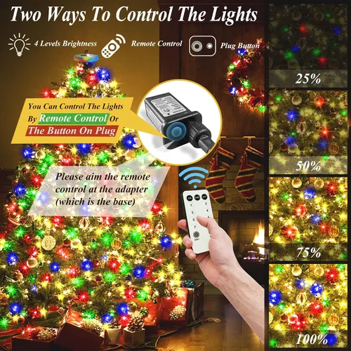 Vista 3 de aneeway 400 luces LED para árbol de Navidad, luces de Navidad con 8 modos de luz y función de memoria, 16 cadenas de luces de 6.6 pies con función